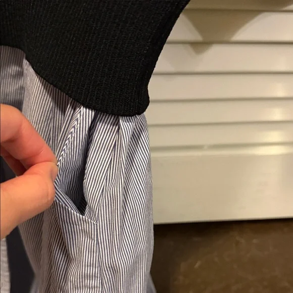 2 in 1 dress/ Black Cable Knit 3/4 sleeves Sweater with striped cotton skirts - Picture 4 of 6